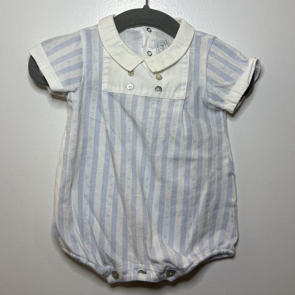 Tartine et Chocolat Blue Striped Romper | Collar Detail | Size 6M